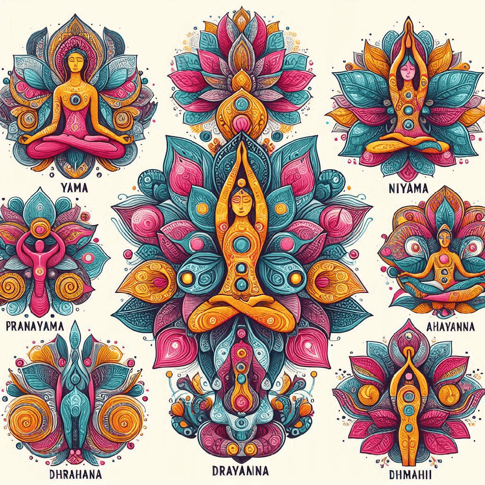 An illustration of the eight limbs of yoga